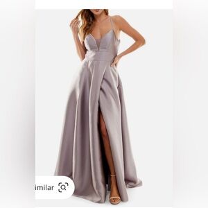 Women’s Faux Wrap Mesh Inset Evening Dress with lace detail back NWT. Size 3.